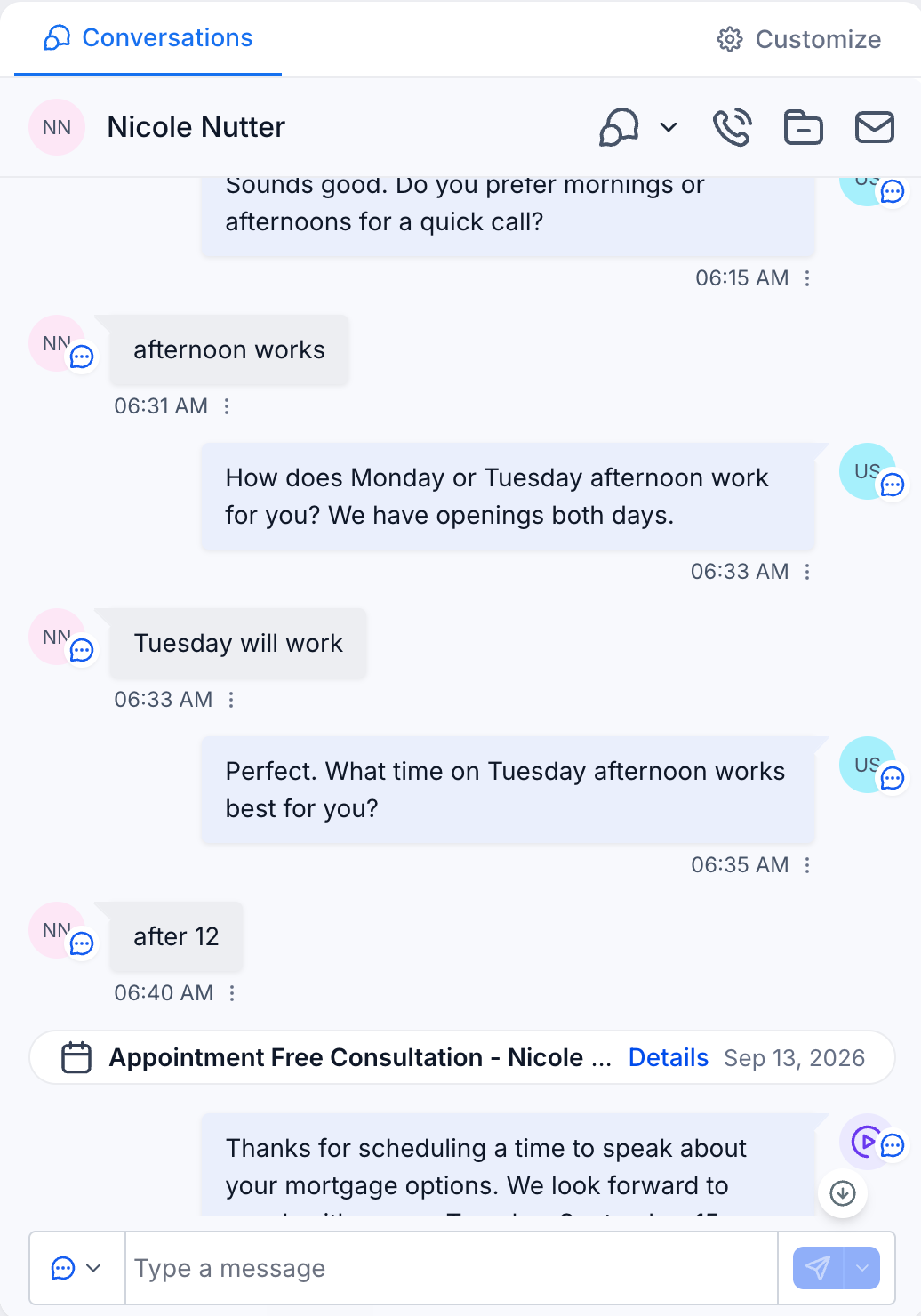 AI conversation booking an appointment