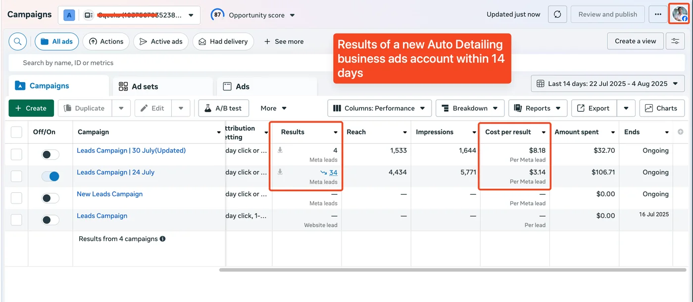 Facebook Ads Auto Detailing